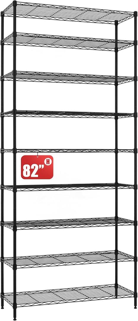 Finnhomy 9-Tier Wire Shelving Unit Adjustable Steel Wire Rack Shelving, 14x36x82 Inches 9 Shelves Metal Storage Rack, Pantry Shelves for Storage, Metal Garage Shelves with NSF Certified, Black