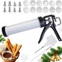 Cookie Maker, Large Size Spritz Cookies Press Gun Set 3 in 1 for Baking with 8 Christmas Cookie Discs, 4 Churros Discs and 8 Piping Tips Easy Clean Cookies Decorating Kit for Christmas Party