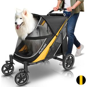 Petbobi Dog Stroller for Large & Medium Dogs - Easy Fold Dual Entry Pet Stroller with One-Foot Brake, All Terrain Wagon Cart with Air Mesh, Ideal for Large Senior Pets up to 80 lbs, Black