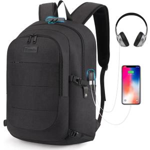 Tzowla Travel Laptop Backpack Water Resistant Anti-Theft Bag with USB Charging Port and Lock 15.6 Inch Computer Business Backpacks for Women Men Work College Gift,Casual Daypack (15.6inch, A-black)