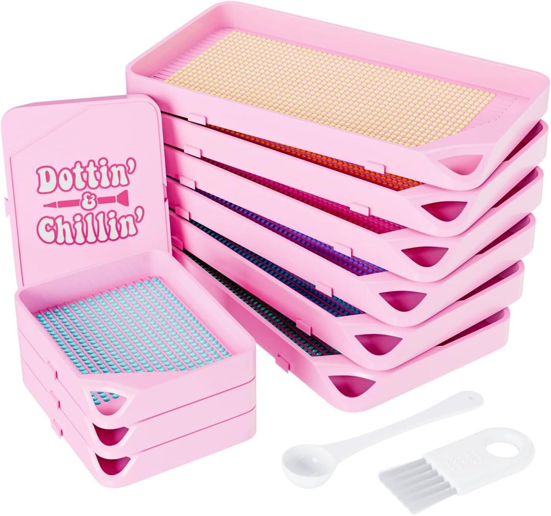 ARTDOT 10-Piece Interlocking Diamond Art Trays Kits for Adults, Stackable Diamond Painting Accessories and Tools (Pink)