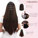 REECHO Clip in Hair Extensions, Hair Extensions Thick Long Lace Weft Lightweight Synthetic Hairpieces for Women (24 Inch-240 Gram(Pack of 5), Dark Brown with Highlights)