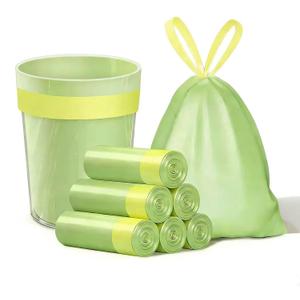 Drawstring 4 Gallon Trash Bags, 54 Count, Heavy Duty Puncture Resistant Garbage Bags, Multipurpose for Bathroom Bedroom Office Dorm RV(Green)