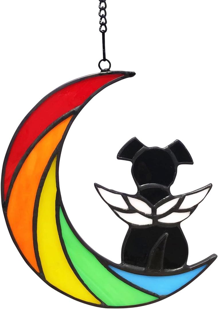 Stained Glass Rainbow Bridge Dog Memorial Gifts for Loss of Dog Sympathy Remembrance Suncatcher, Angel Wings Pet Loss Bereavement Gifts in Memory of Pet Passing Away Window Hanging.