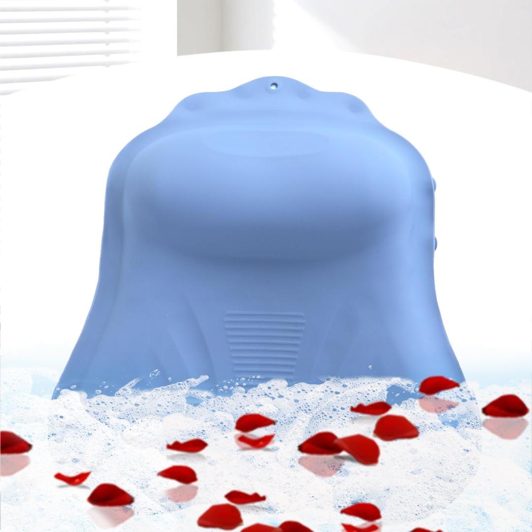 Silicone Bath Pillow for Tub  Ergonomic Bathtub Headrest with Inflatable Air Cushion, Non-Slip Suction Cups & Neck/Back Support  Comfortable Spa Bath Accessory for Relaxation (Blue)