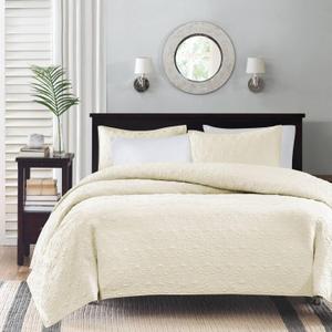 Madison Park Quebec Quilt Set - Luxurious Damask Stitching Design, Cotton Filled Lightweight Coverlet Bedspread Bedding, Shams, Twin/Twin XL(68"x90"), Cream 2 Piece