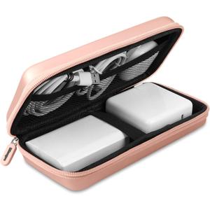 iMangoo Shockproof Travel Essentials Organizer Charger Case, Space-Optimized Zipper Electronics Accessories Pouch Tech Cord Cable Adapter Power Bank Storage for Women Men, 8.5x4.5x2 in (Rose Gold)