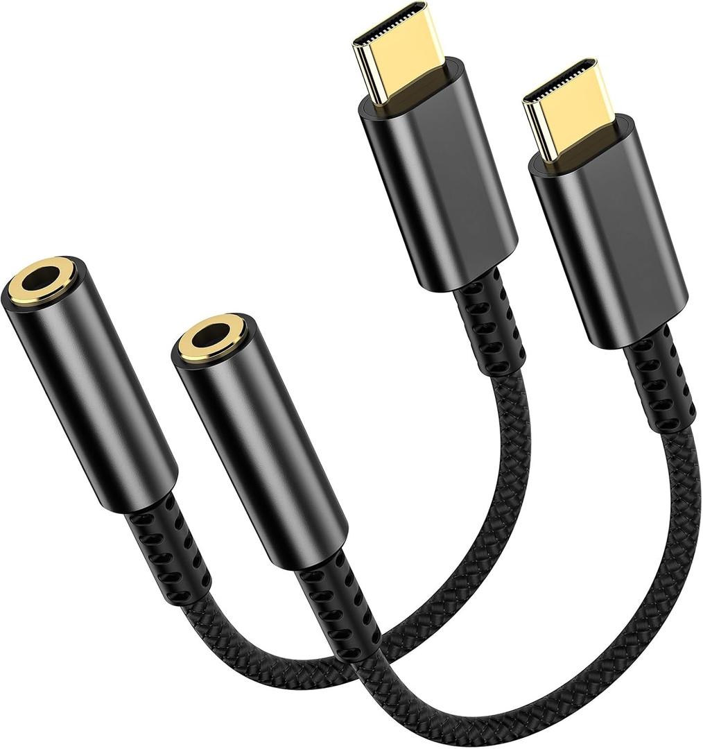 2 Pack USB C to 3.5mm Headphone Jack Adapter – HiFi Audio Dongle, Type C to Aux Female Cable Cord Compatible with iPhone 17/16/15 Pro Max, Samsung S25/S24/S23, iPad Pro, Pixel, MacBook-Black