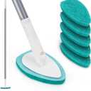 Shower Scrubber with Long Handle, 47'' Bathtub Scrub Brush, Bathroom Tub and Tile Cleaning Tool with 6 Refill Pads (Green)