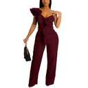 HBQ Womens Casual One Piece Jumpsuits V-Neck Sleeveless Ruffle Backless Belted Elegant Romper Wide Leg Pant Sexy Party Clubwear Overalls, Wine Red Solid, XX-Large