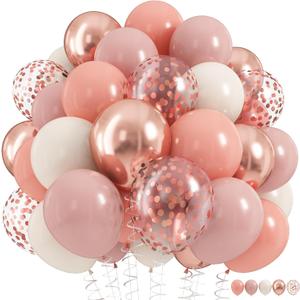 Dusty Pink Balloon Set, 60Pcs 12 Inch Retro Blush Pink White Sand Nude Latex Balloon with Metallic Confetti Rose Pink Helium Balloon for Girls Women Birthday Party Baby Shower Boho Decoration Supplies