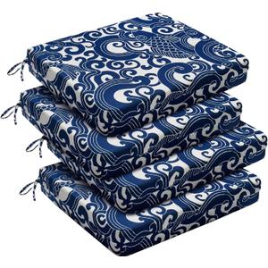 downluxe Outdoor Chair Cushions Set of 4 for Patio Furniture, Water-Resistant Square Corner Patio Chair Cushions with Ties, High Density Foam Outdoor Seat Cushion, 18.5" X 16" X 3", Blue Carp