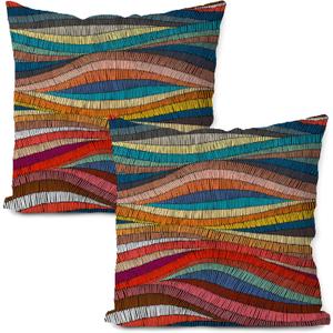 Colorful Pillow Covers Set of 2, Mid Century Modern Decor Throw Pillows 20x20, Boho Pillowcases for Living Room & Bedroom