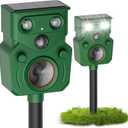 2 Packs Ultrasonic Animal Repeller Solar Powered, Cat Repellent Outdoor with Motion Sensor, Waterproof Deer Repellent Devices with LED Flash Light, Effective Repel Invasive Animals to Protect Yard (Black)