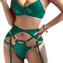 Girece Women's Leather Lingerie Sets Corset Exotic Lingerie Strappy Latex Outfits Underwire Push Up Garter Lingerie