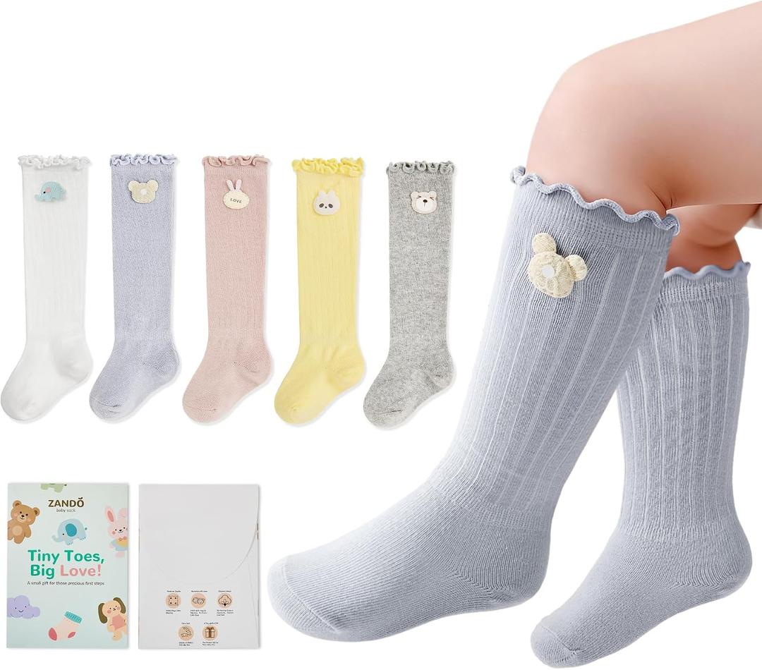 Zando Baby Knee High Socks Girls,Infants Stockings Ruffle Toddler Long Sock,Gift for Newborn (S)