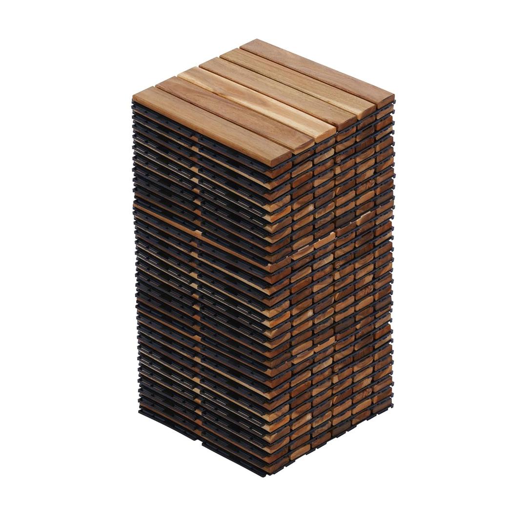 30 PCS Yellow Acacia Wood Interlocking Deck Tiles, 12" x 12" Outdoor Striped Pattern Flooring for Patio, Balcony, Porch, Garden, Poolside
