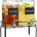1 Gallon Glass Drink Dispenser Set of 2, Drink Dispensers for Parties, Beverage Dispenser with Stand, Glass Lid, 100% Leakproof Spigot, Ideal for Lemonade, Juice, Iced Tea, Laundry Detergent Dispenser