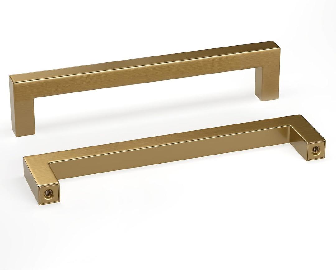 Goldenwarm 25 Pack Champagne Bronze Cabinet Pulls Gold Cabinet Handles 6-1/4in Champagne Drawer Pulls Brushed Bronze Drawer Handles T Bar Square Kitchen Dresser Hardware for Dresser Bedroom