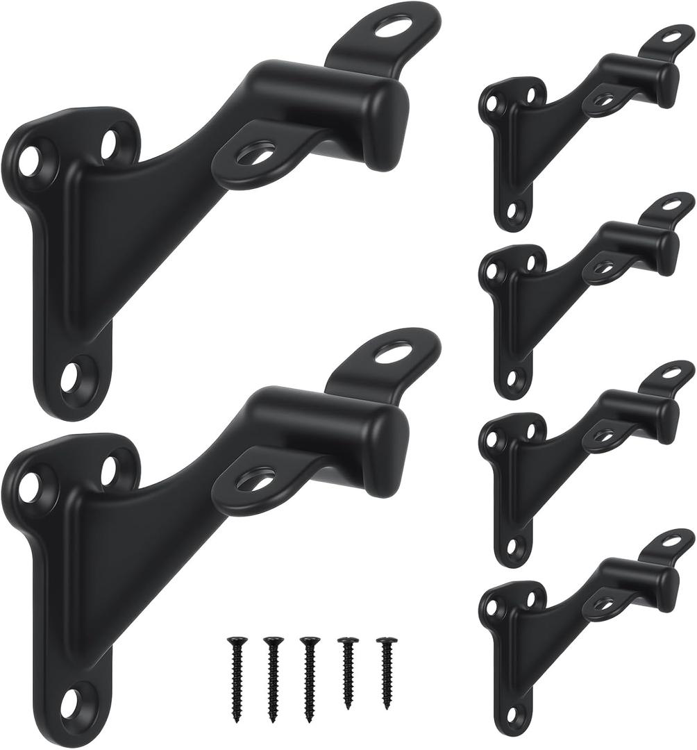 HOME MASTER HARDWARE Handrail Stair Brackets 3" Heavy Duty Staircase Hand Rail Bracket Support Hardware for Home or Office Stairways,Black with Screws 6-Pack