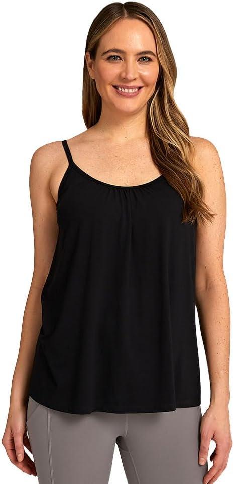 32 Degrees Women's Cool Flowy Bra Cami | with Built-in Cups | Relaxed Fit | Adjustable Spaghetti Strap (XX-Large, Black)
