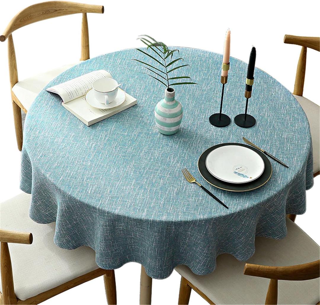 Heavy Weight Round Tablecloth, Decorative Solid Color Table Cover, Cotton Linen Table Cloth for Kitchen Dining Home Tabletop Decoration, Blue Gray, Round - 62"
