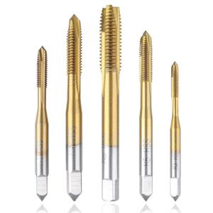 5Pcs Machine Screw Tap Set, Spiral Flute Drill Taps Metric Thread Tapping Tool | Titanium Coated HSS 6542 Spiral Point Plug Threading Tap M3 M4 M5 M6 M8