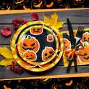 257 Pcs Halloween Party Decorations Include Disposable Paper Party Plates and Cups and Napkins Set Saucer Cupcake Stand Centerpiece Bunting Banner Halloween Tableware Birthday Decoration