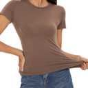 Womens Basic Tees Summer Short Sleeve Shirts Slim Fit Tight T Shirt Going Out Tops Trendy 2026, 2XL