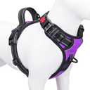 PHOEPET Reflective Dog Harness Large Breed Adjustable No Pull Vest with Handle 2 Metal Rings 3 Buckles [Easy to Put on & Take Off](L, Purple)