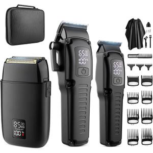 Professional Barber Hair Clippers Trimmer Shaver Set for Men, Cordless Hair Cutting Kit & Zero Gap T-Blade Trimmer & 8500 RPM Electric Shaver Combo with EVA Case, Mens Gift (Black)
