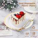 BESTVIP 300PCS Gold Plastic Plates, White with Gold Rim Disposable Plates - 150 Dinner Plates and 150 Dessert Plates, Heavy Duty Fancy Party Plates for Wedding, Catering, Large Events
