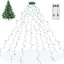 Christmas Tree Lights String, 200LED Christmas Lights for Tree with 8 Light Modes & Memory Function, 5FT x 10 String Lights with Timing & Remote Control for Xmas Holiday Decorations - Cold White