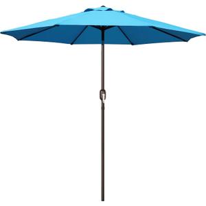 Blissun 9' Outdoor Patio Umbrella, Outdoor Table Umbrella, Yard Umbrella, Market Umbrella with 8 Sturdy Ribs, Push Button Tilt and Crank (Light Blue)