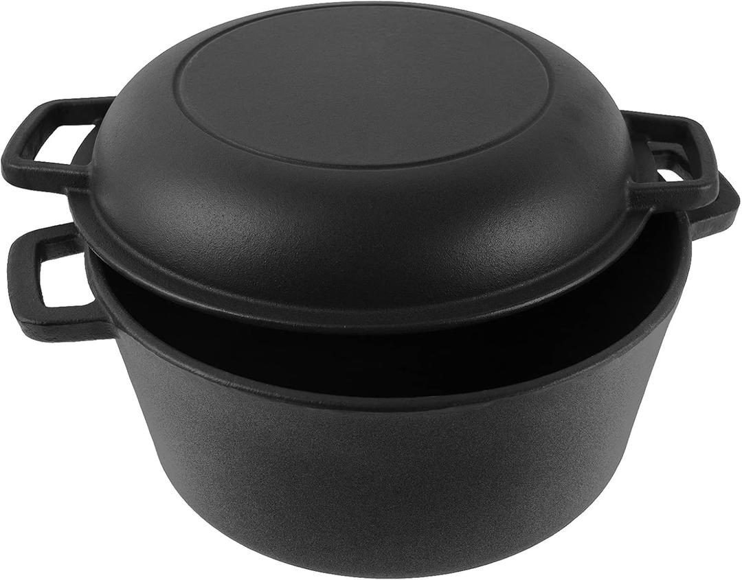BBQ Future Heavy Duty Cast Iron 2-In-1 Multi Cooker: 3-Quart Deep Pan, 10-Inch Frying Pan Converts to Lid for Dutch Oven Safe Cookware for Grill, Open Fire Camping, Stovetop, Indoor & Outdoor