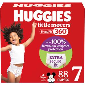 Huggies Size 7 Baby Diapers, Little Movers HuggFit 360 Baby Diapers with 360 Waistband, Size 7 (41+ lbs), 88 Count (2 Packs of 44)