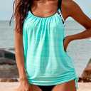 SHESHOW 2 Piece Tankini Swimsuits for Women Scoop Neck Ruched Blouson and Bottom Blue Leopard Bathing Suits XL