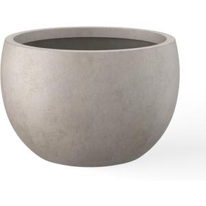 Kante Small Round Bowl Weathered Concrete Planter 11.8" Dia, Outdoor | Rubber Plug for Indoor, Drainage for Garden, All-Weather Cement Flower Pot, Handcrafted, Anti-Frost & UV, Modern Home Decor