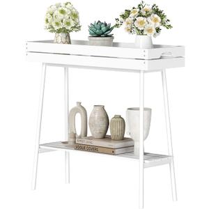 BAMBANG Bamboo Plant Stand Indoor, 2 Tier Small Plant Table, Tall Plant Stand for Indoor Plants, Window Sill Plant Shelf, Flower Pot Holder Plant Bench Plant Rack for Living Room Outdoor, White
