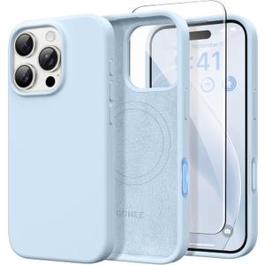 GONEZ Magnetic for iPhone 16 Pro Case, [Compatible with MagSafe] Anti-Scratch Microfiber Lining & Screen Protector, Silicone Camera Control, Shockproof Slim Phone Cover 6.3 inch, Blue