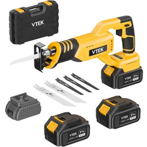 VTEK Brushless Cordless Reciprocating Saw,3 Level Speed Setting,Cordless Power Reciprocating Saw,0-3000RPM Reciprocal Saw,Reciprocating Saws for Woods/Metal/Plastic/Brick Cutting