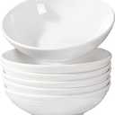 6 Pack White Ceramic Bowls, 7 Inch Wide Shallow Serving Bowls for Pasta, Salad, Soup and Entertaining, Chip Resistant, Microwave and Dishwasher Safe, Cereal Ice Cream Bowls