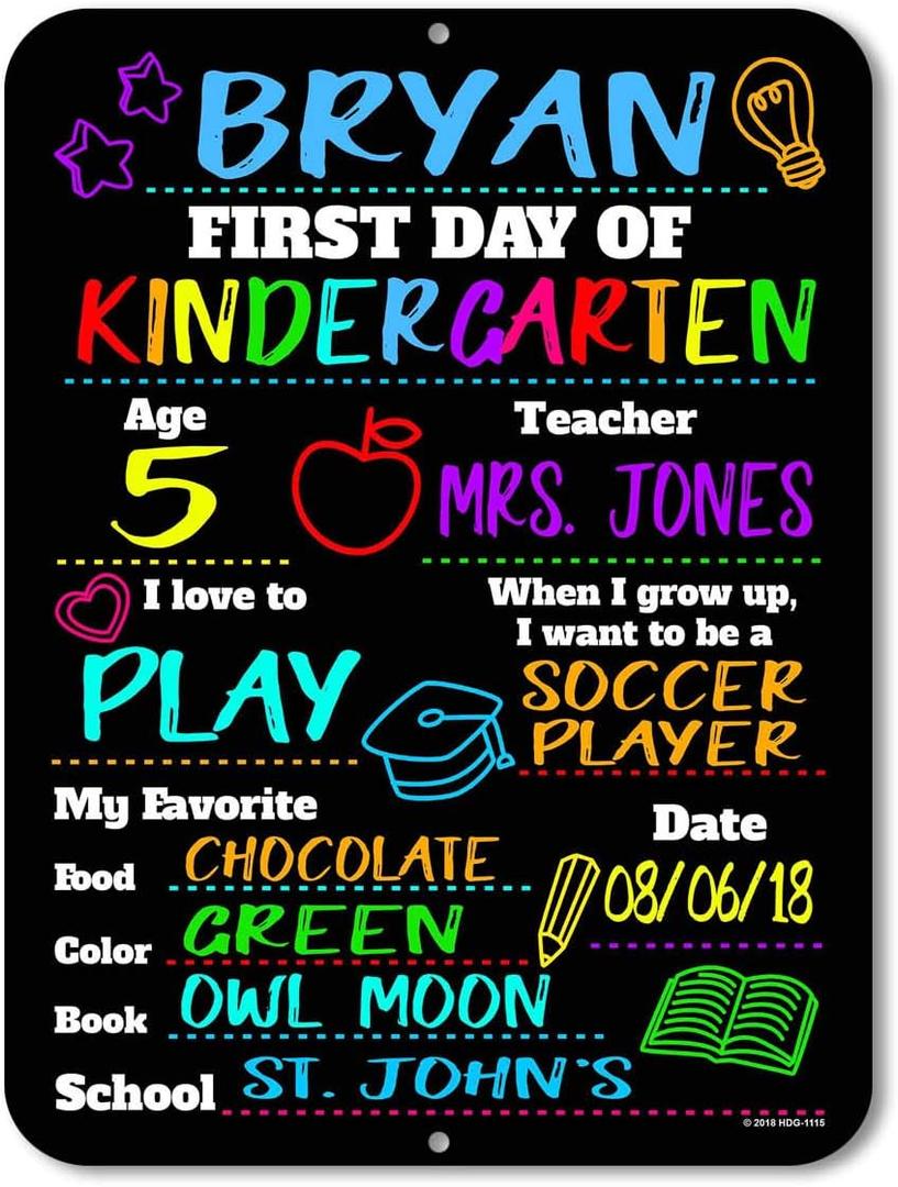 Honey Dew Gifts Chalkboard Style School Photo Prop Board, Kindergarten, Preschool, Reusable Tin Sign (First Day HDG-1115 9x12)