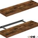 QEEIG Floating Shelves Wall Shelf 24 inches Long Farmhouse Bathroom Decor Bedroom Kitchen Living Room Wall Mounted 24 x 9 inch Set of 2, Rustic Brown (008-60BN) (23.6", A. Brown)
