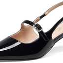 GENSHUO Women's Slingback Kitten Heels Pointed Closed Toe Low Heeled Pumps with Buckle Strap Elegant Dress Shoes for Wedding Party Prom and Work Dating (8.5, Black)