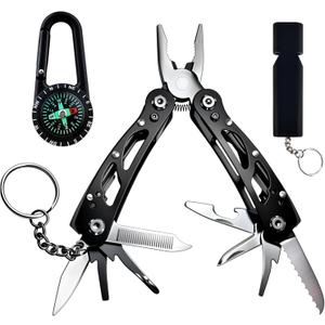 Portable Small Multitool & Compass & Whistle, Lightweight Survival Tool with Pocket Plier & Knife for Hiking Camping Fishing Cycling, EDC Gadgets for Men