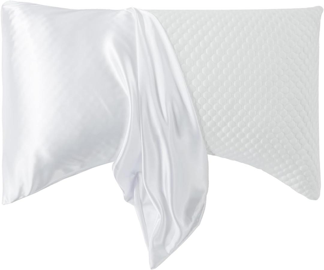 HOMBYS Curved Pillow Cases Queen Size 2 Pack Side Sleeper Pillowcase (97% Polyester, 3% Spandex ) Cover with Zipper-Smooth, Soft and Breathable for Hot Sleepers Hair and Skin (Queen-20 x30, White)