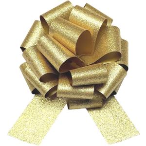 9 Inch Large Gold Pull Bow,5pcs Large Gift Bow, Wreath Decor, Anniversary, Gift Baskets, Christmas, Spring & Summer Events, Party Decorations (Glitter Gold)