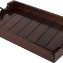 Bamboo Land- Large Wooden Serving Tray with Handle, 20 X 12, Dark Brown, Wooden Tray with Handles, Serving Tray with Handles