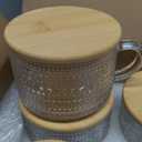 Vintage Coffee Mugs 4pcs Set, 14 Oz Glass Coffee Cups Gifts for Women, Overnight Oats containers with Bamboo Lids and Spoons,Clear Embossed Glass Cups,Cute Coffee Bar Accessories, Iced Coffee Glasses | Clear, Embossed, Tea Cups, Bamboo Lids, Spoons